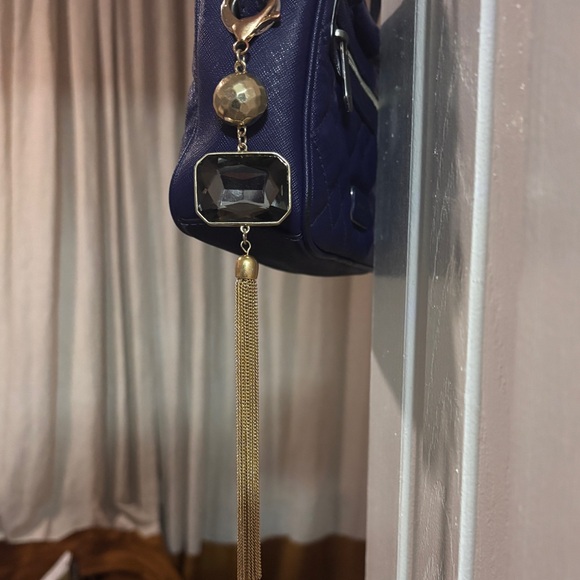 Bag Charm - Smoky Quartz Stone & Gold Tassel - Handbag Charm / Purse - Upcycled - Picture 3 of 8